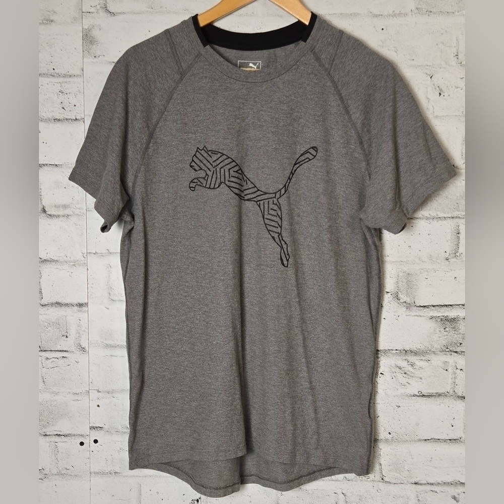 Puma Men’s Grey Graphic Logo T-Shirt Size L Short Sleeve Athleisure